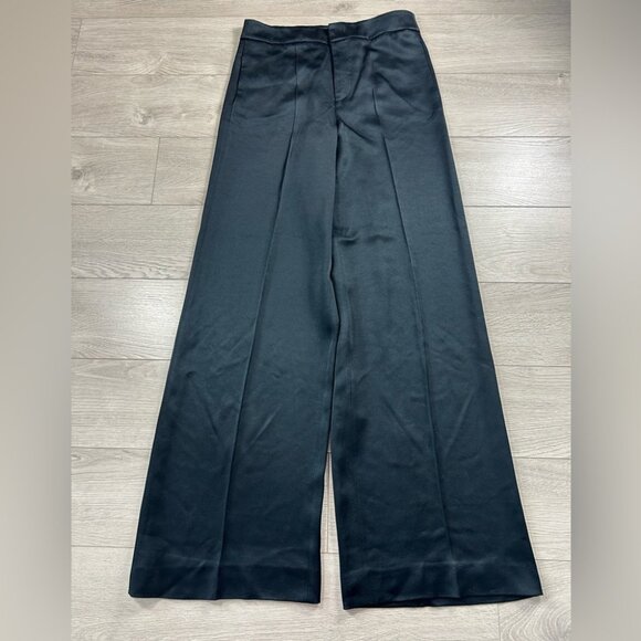 ETRO 2022 Satin Flared Black Wide-Leg Black Viscose Elegant Trouser Pants - Picture 3 of 15